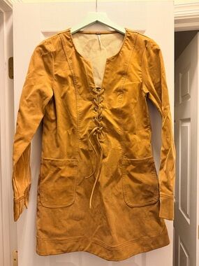 Free People Golden-Tan Suede-Trim Tunic